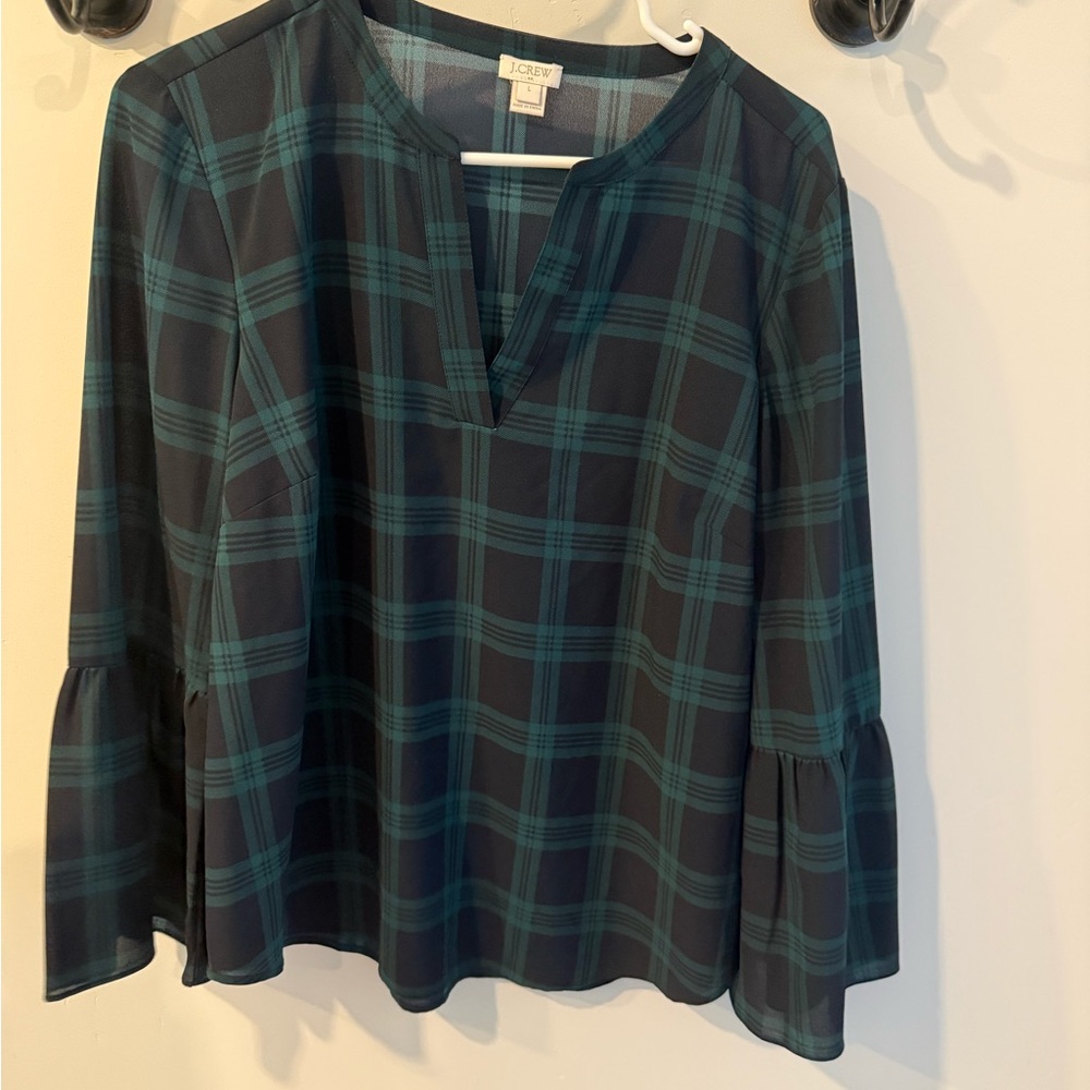 J. Crew Plaid Blouse - Teal and Black